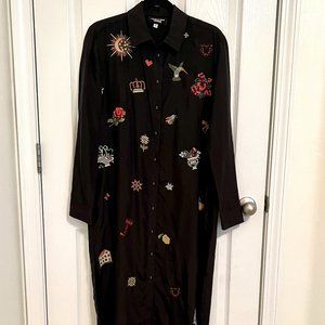 Johnny Was Silk Embroidered Boho Shirtdress